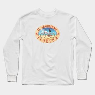 Ft. Lauderdale, Florida, Puppy on Cruiser Bike on Beach Long Sleeve T-Shirt